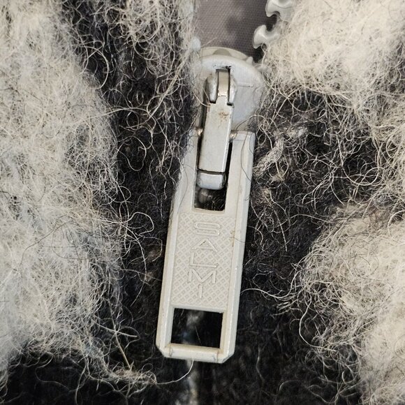 Vintage Spelana Womens Coat Scandinavian Fuzzy WOOL Size‎ M Chevron Black White - Picture 13 of 13